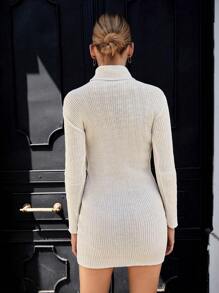 EURMUSE Turtleneck Ribbed Knit Sweater Dress