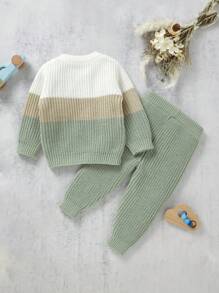 SHEIN Bébé Garçon Pull À Blocs De Couleurs Avec Poche & Pantalon En Tricot