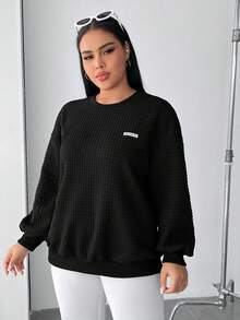 SHEIN EZwear Hơn Thư được vá Thả vai Áo nỉ - màu đen - Xem 4
