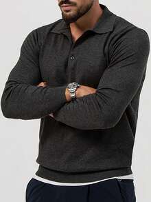 男士純色立領毛衣 - 深灰色 - 查看 4