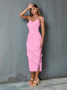 Ruffle Trim Cami Dress - Pink - View 5