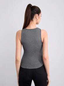 SHEINNeu Solid Asymmetrical Hem Tank Top - Dark Grey - View 2