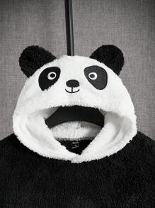 Manfinity RebelGame 男士卡通刺繡3D耳朵設計連帽絨毛運動衫 - 黑色 - 查看 3