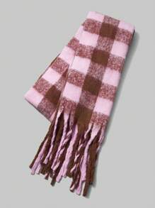 ROMWE 1pc Women Plaid Pattern Fringe Hem Scarf - Multicolor - View 6