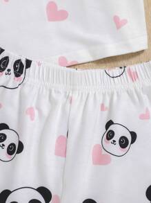SHEIN Leap Crew Tween Girl Panda & Slogan Graphic Tee & Shorts PJ Set - Multicolor - View 4