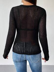 SHEIN Essnce Solid Sheer Slim Fit Sweater Without Bra - Black - View 2