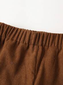 SHEIN Cô gái Tween Chi tiết được vá Túi nắp bên cạnh Quần - Màu Khaki - Xem 4