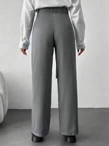 EURMUSE Flap Pocket Belted Straight Leg Pants - Dark Grey - View 2