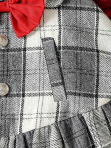 Baby Girl Plaid Print Bow Front Ruffle Hem Cape & Hat