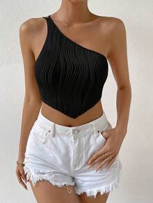 SHEIN Essnce Hai âm Ca-vát Backless Một bờ vai Top Cây trồng - màu đen - Xem 5