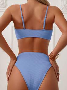 Swim Basics Summer Beach Solid High Waisted Bikini Set