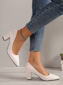 Zapatillas De Mujer De Moda, Zapatillas De Tacón Grueso Cerradas Para Fiestas - Beis - Ver 2