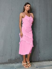 Ruffle Trim Cami Dress - Pink - View 3