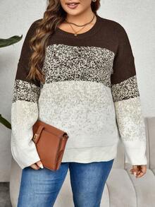 Plus Color Block Drop Shoulder Sweater - Multicolor - View 6