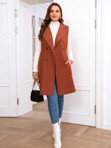 SHEIN Clasi Hơn Cổ áo Đôi ngực Áo vest - Màu Cam cháy - Xem 3