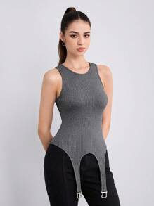 SHEINNeu Solid Asymmetrical Hem Tank Top - Dark Grey - View 3