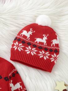 Đứa bé gái Mẫu giáng sinh Nút phía trước Áo len Mở Với mũ - Đỏ - Xem 6