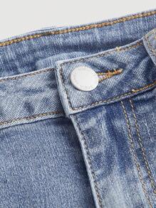 SHEIN MOD 水鑽細節牛仔喇叭褲 - 中等水洗藍 - 查看 4