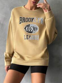 EURMUSE Letter Graphic Drop Shoulder Sweatshirt - Beige - View 1