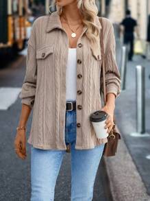 SHEIN LUNE Thả vai Chi tiết về Flap Nút phía trước áo - Lạc đà - Xem 6