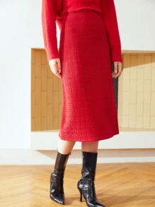 MOTF PREMIUM Fuzzy Áo len dệt kim Váy - Đỏ - Xem 8