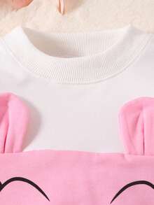 SHEIN Young Girl Cartoon Graphic 3D Ear Design Sweatshirt & Sweatpants - Pink - View 4