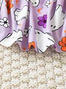 SHEIN Váy bé gái 2 mảnh kẻ sọc & in họa tiết Halloween, dành cho tiệc Halloween - Nhiều màu - Xem 3