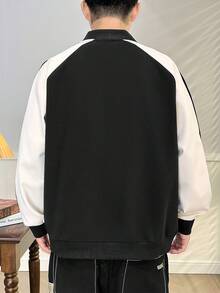 Hombres Cazadora tipo bomber de color combinado de manga raglán - Negro - Ver 2