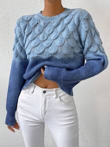 Chiquease Ombre Pattern Round Neck Sweater - Blue - View 4