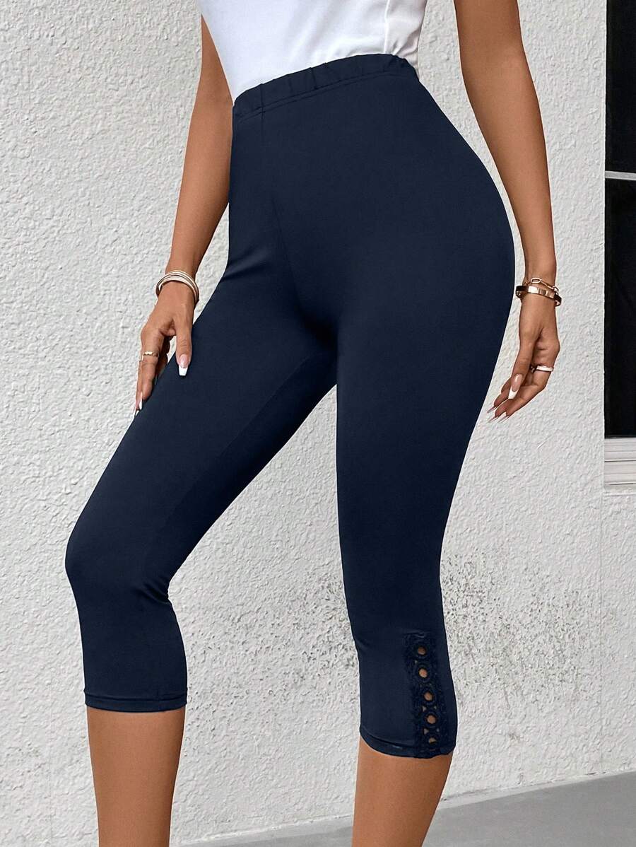 SHEIN LUNE 高腰七分緊身打底褲 - 藏蓝色 - 查看 1