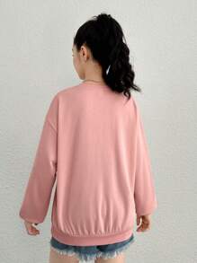 Teen Girl Letter Embossed Drop Shoulder Sweatshirt - Dusty Pink - View 2