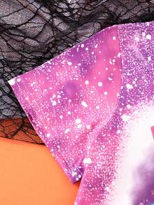 SHEIN Tween Girl Halloween Print Tee, For Halloween Party - Purple - View 4