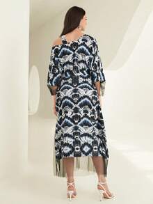 Al Najma Tie Dye Contrast Mesh Kaftan - Multicolor - View 2