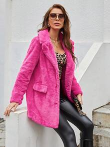 RELISH NOLESS 女式仿毛领单排扣夹克，秋冬 - 粉色 - 查看 5