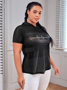 Plus Graphic Print Hooded Sports Tee - Multicolor - View 4