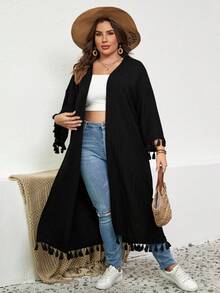 SHEIN VCAY Hơn Trang chí tua cờ Mở Mặt trước áo - màu đen - Xem 4