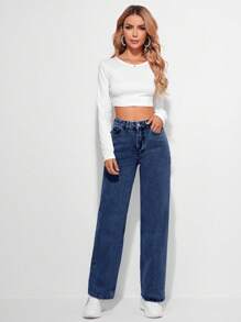 RueChic 直筒牛仔褲 - 中等水洗藍 - 查看 5