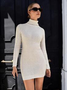 EURMUSE Turtleneck Ribbed Knit Sweater Dress