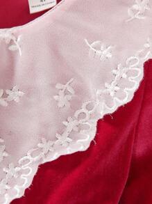 SHEIN 女小童拼接領荷葉邊腰帶絲絨洋裝 - 粉色 - 查看 4