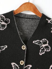 SHEIN 女大童蝴蝶樣式落肩袖開襟衫 - 黑色 - 查看 3