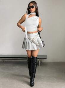 SHEIN ICON Top Court Unicolore À Col Asymétrique À Ruché