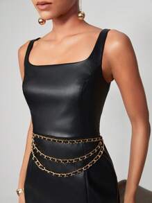 Maija Solid PU Leather Dress Without Chain Belt - Black - View 10