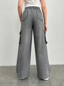 Teen Girl Star Print Flap Pocket Cargo Pants - Grey - View 2