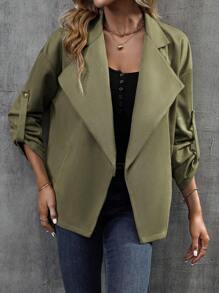 EMERY ROSE 大翻領捲邊袖開門襟夾克 - 軍綠色 - 查看 1