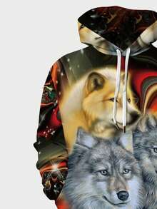 Manfinity LEGND 男士3D狼印花落肩袖抽繩連帽衫 - 彩色 - 查看 4