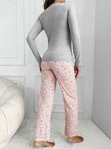 RueChic Rabbit & Letter Graphic PJ Set With Eye Cover - Multicolor - View 2