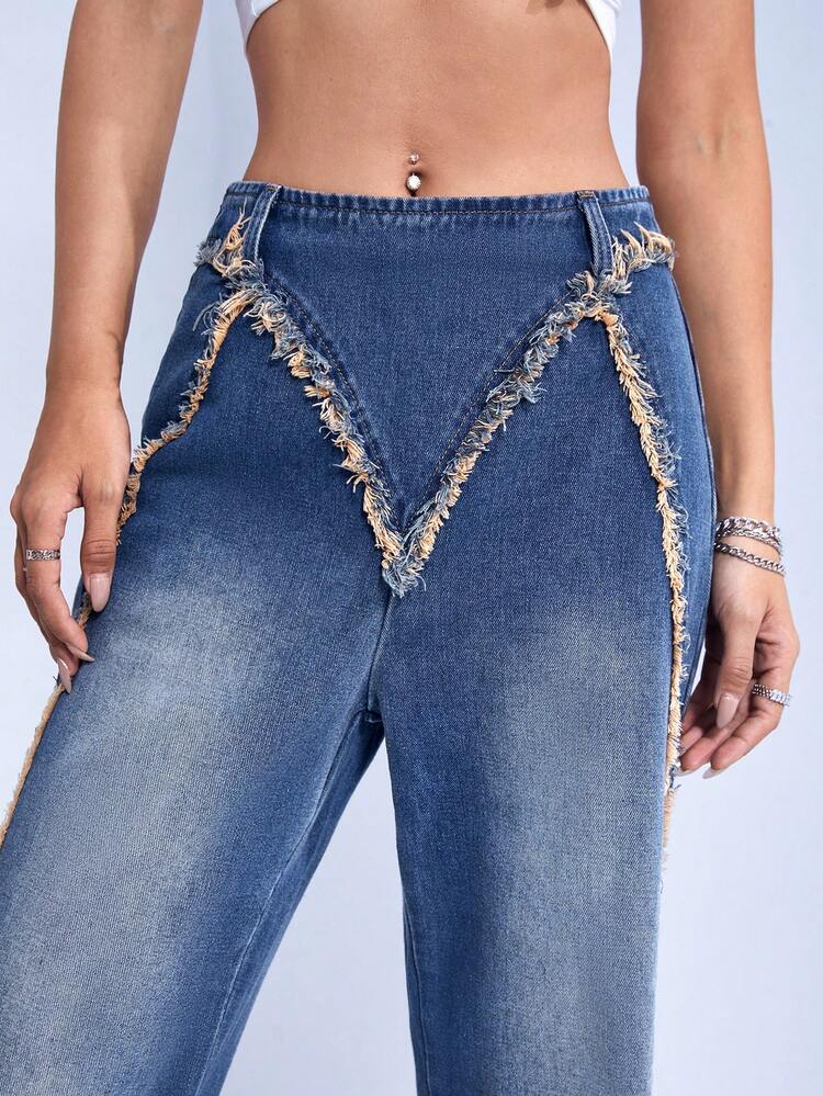 Raw Trim Wide Leg Jeans