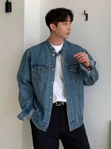 DAZY Men Flap Pocket Denim Jacket - Blue - View 6