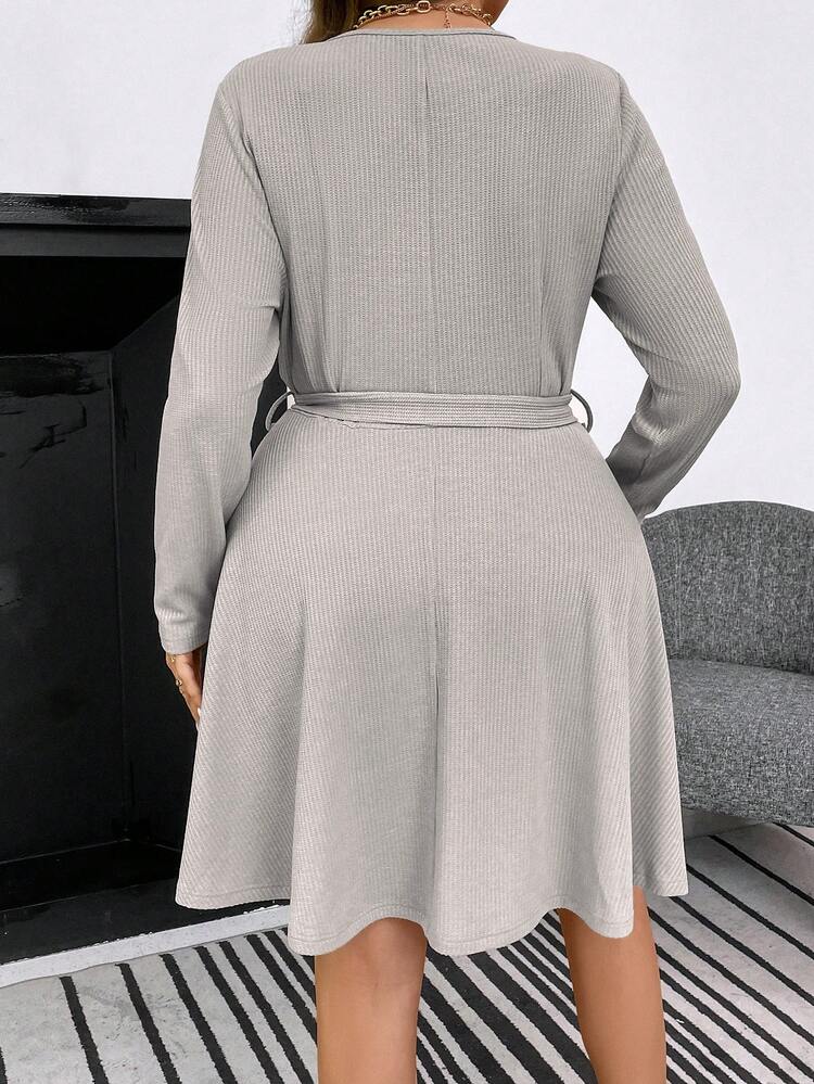 Plus Half Zip Belted Dress