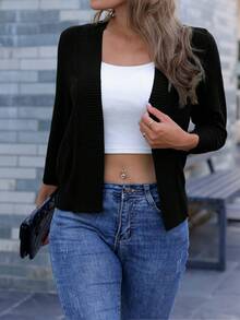 AAmilife Solid Casual Design Cardigan - Black - View 5